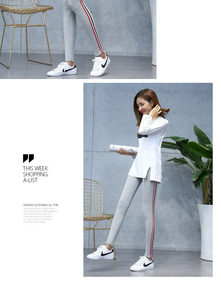 VenusFox High Waist Cotton Side stripes Fitness Leggings