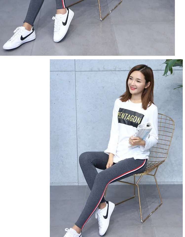 VenusFox High Waist Cotton Side stripes Fitness Leggings