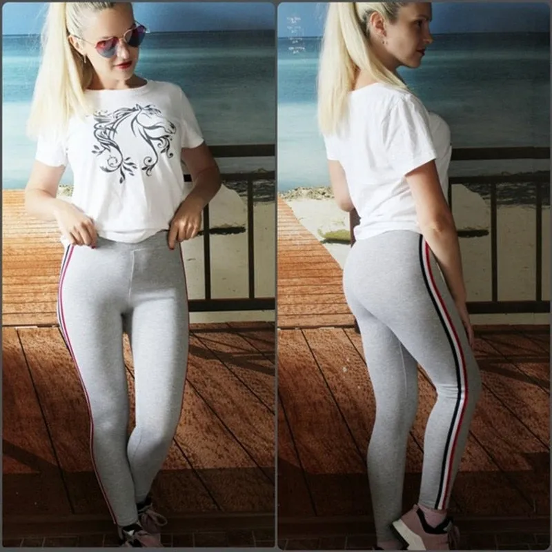 VenusFox High Waist Cotton Side stripes Fitness Leggings