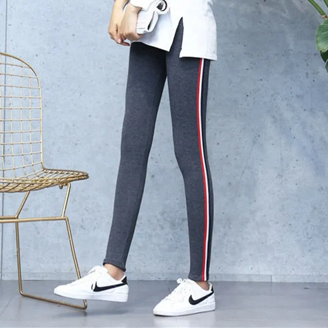 VenusFox High Waist Cotton Side stripes Fitness Leggings