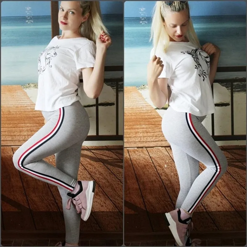 VenusFox High Waist Cotton Side stripes Fitness Leggings