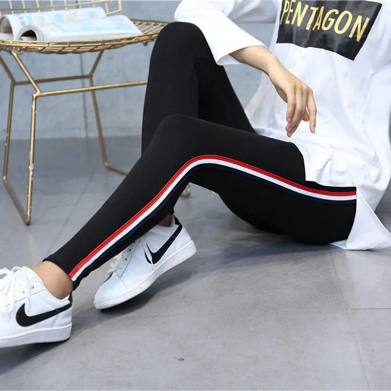 VenusFox High Waist Cotton Side stripes Fitness Leggings
