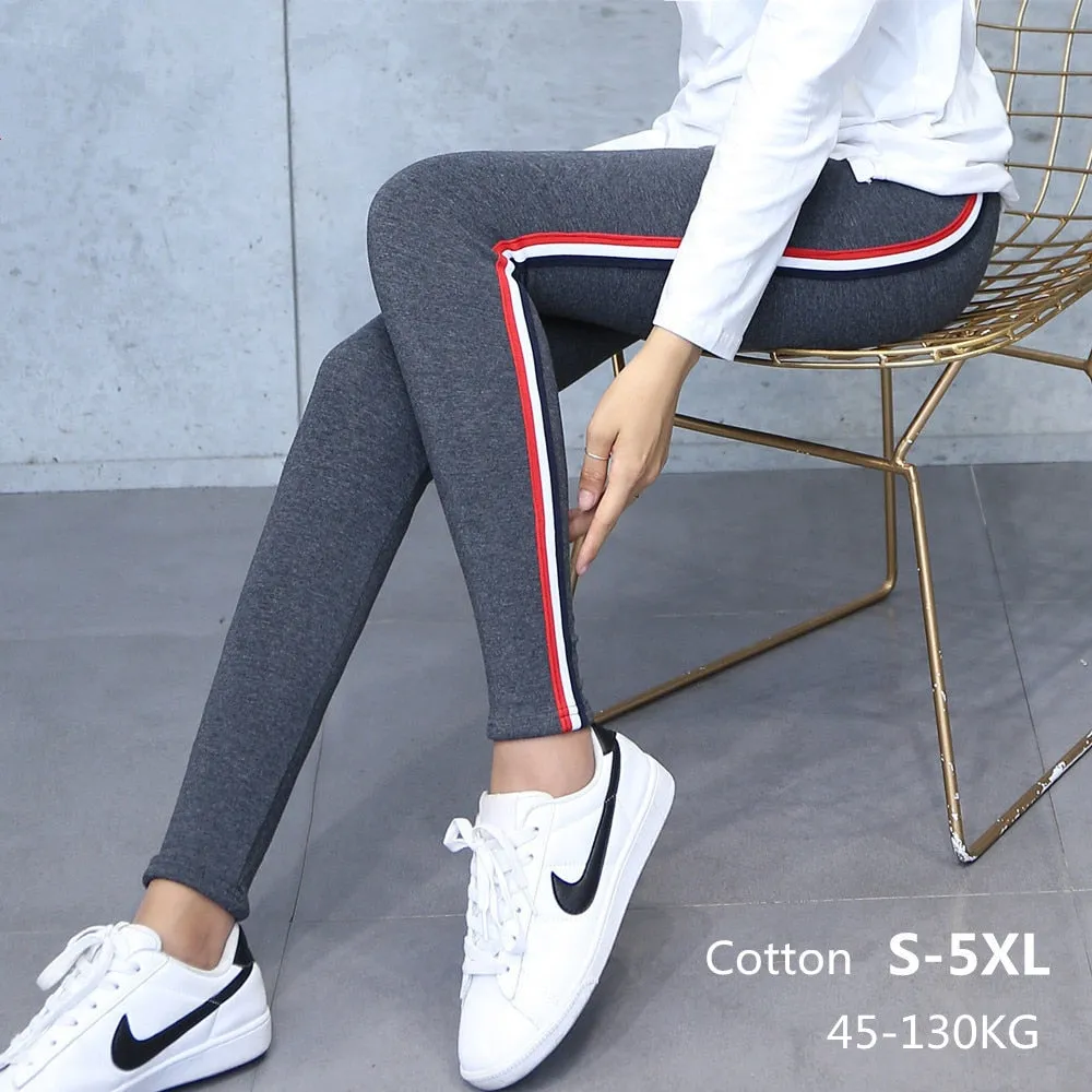 VenusFox High Waist Cotton Side stripes Fitness Leggings