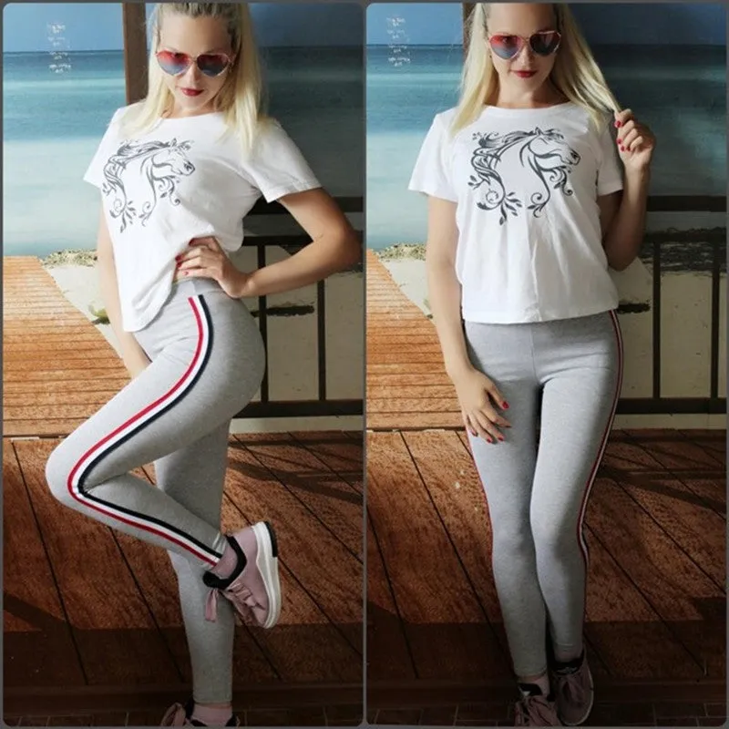 VenusFox High Waist Cotton Side stripes Fitness Leggings