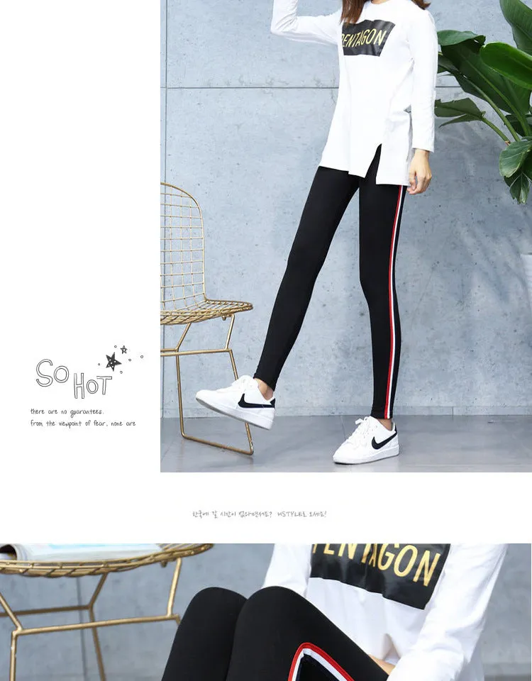 VenusFox High Waist Cotton Side stripes Fitness Leggings