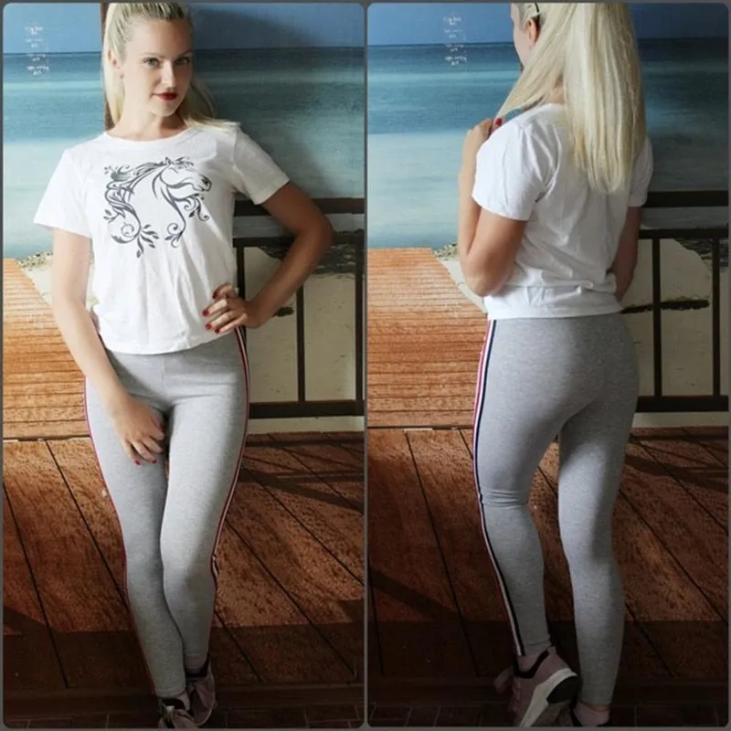 VenusFox High Waist Cotton Side stripes Fitness Leggings