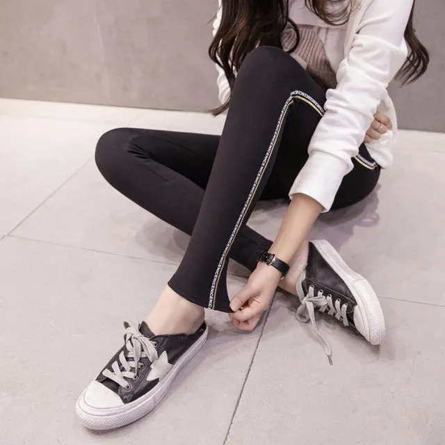 VenusFox High Waist Cotton Side stripes Fitness Leggings