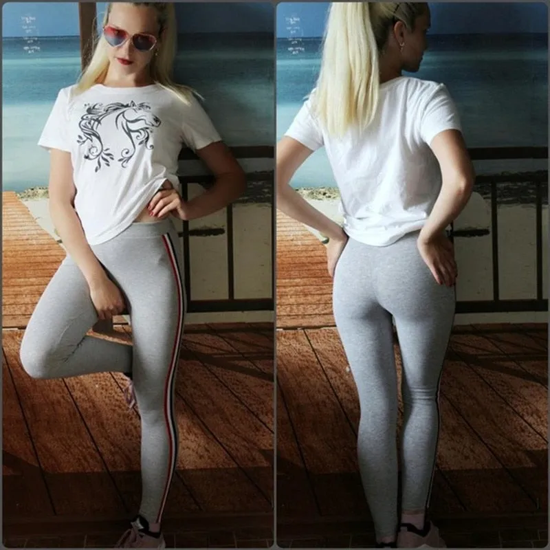 VenusFox High Waist Cotton Side stripes Fitness Leggings