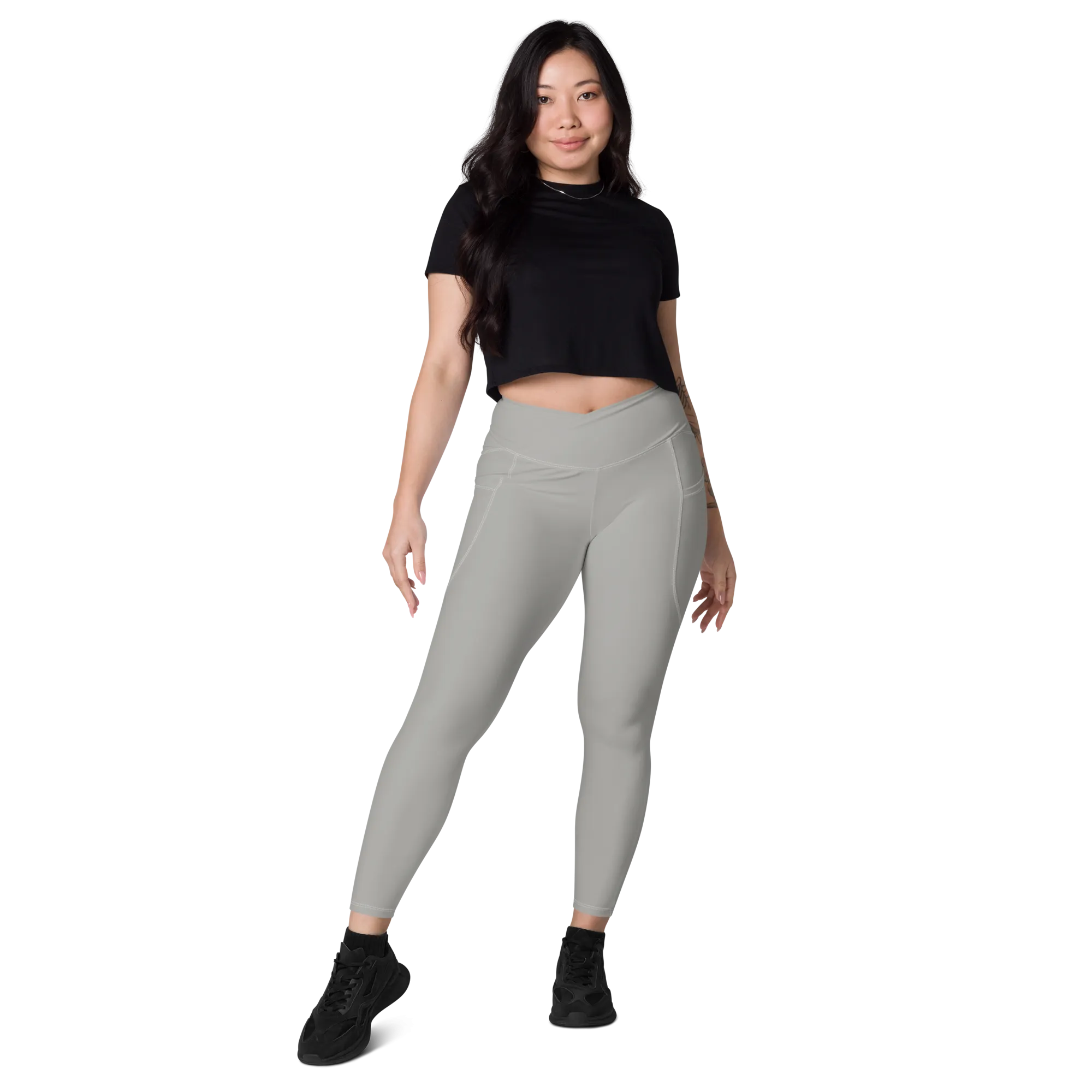 Viral Gray High-Waist Crossover Leggings Funny 2XS-6XL Pockets Empowering