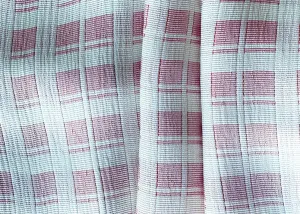 Washed Barn Red & Ivory Mock Windowpane Stretch Viscose Blend (Made in Italy)
