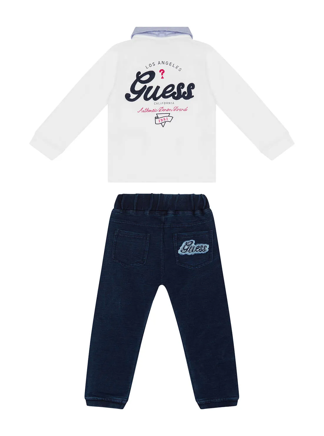 White Polo And Knit Denim Pants 2-Piece Set (3-18m)