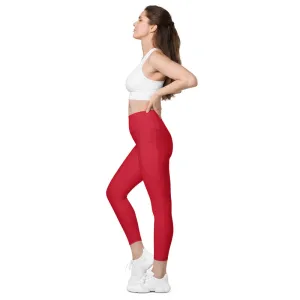 Wine Red Women's Tights, Solid Color Best Yoga Pants With 2 Side Deep Long Pockets - Made in USA/EU/MX (US Size: 2XS-6XL)