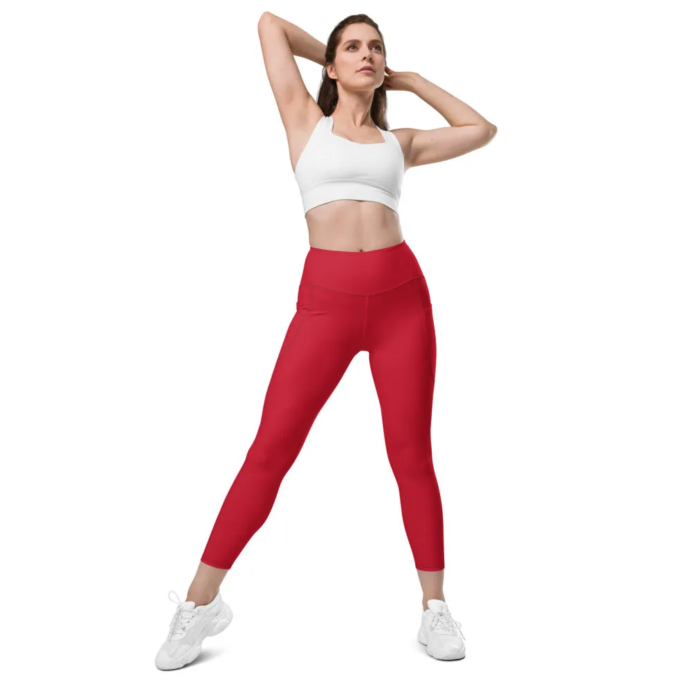 Wine Red Women's Tights, Solid Color Best Yoga Pants With 2 Side Deep Long Pockets - Made in USA/EU/MX (US Size: 2XS-6XL)