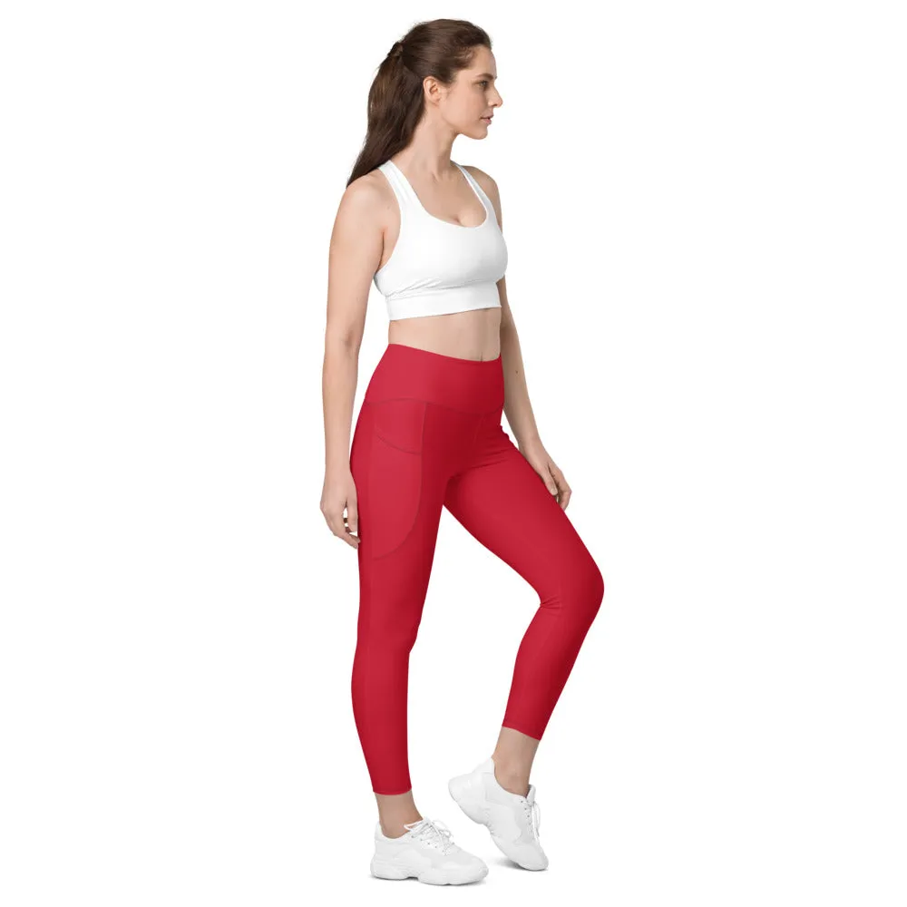 Wine Red Women's Tights, Solid Color Best Yoga Pants With 2 Side Deep Long Pockets - Made in USA/EU/MX (US Size: 2XS-6XL)