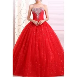 Women Tube top princess Rhinestones White Strapless Wedding Dress - C2794TCD
