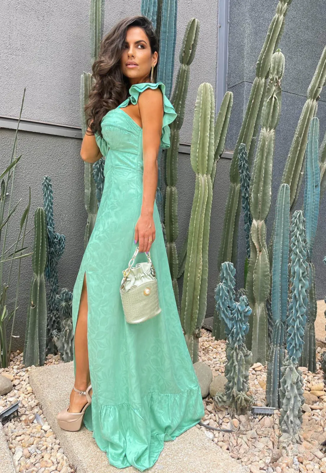 Women’s Green Cut-Out Maxi Dress