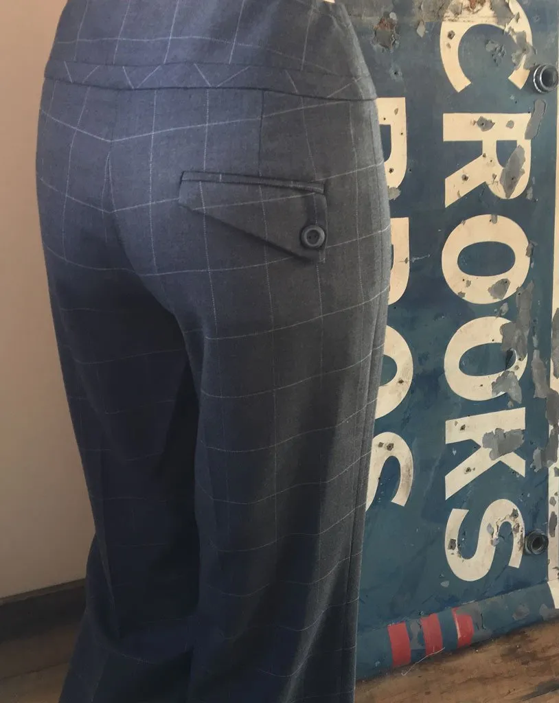 Women's Margaret M | Wide Flare Leg Windowpane Pant | Grey